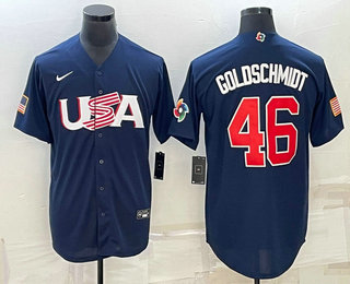 Men%27s USA Baseball #46 Paul Goldschmidt 2023 Navy World Baseball Classic Stitched Jersey